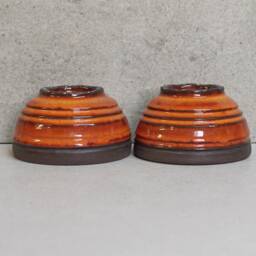 Rustic Orange Ceramic Candleholder Set Israeli Pottery Tea Light Holders - thumbnail 4