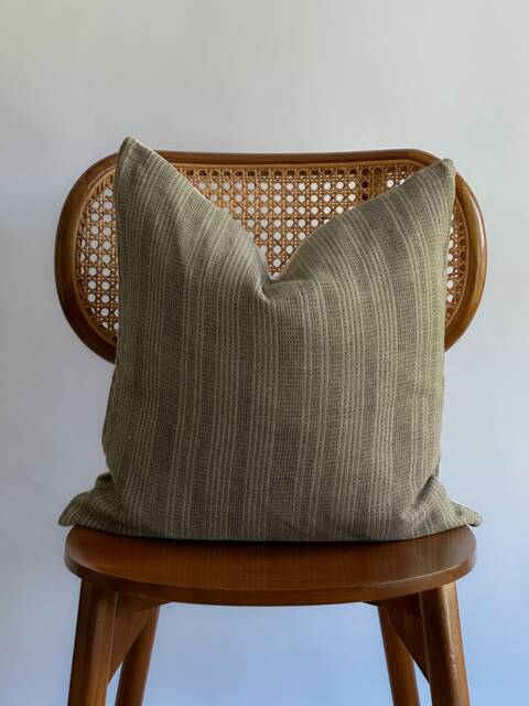Handmade Hmong Textile Pillow Cover Olive Green Bohemian Decor - image 1