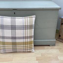 Tartan Plaid Throw Pillow Cover Ochre Grey Faux Wool Cushion - thumbnail 2