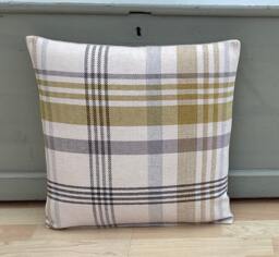 Tartan Plaid Throw Pillow Cover Ochre Grey Faux Wool Cushion - thumbnail 1