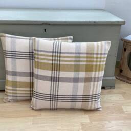 Tartan Plaid Throw Pillow Cover Ochre Grey Faux Wool Cushion - thumbnail 3