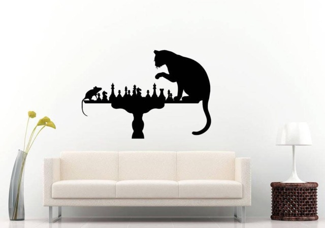 Cat Mouse Playing Chess Board Game Animals Room Wall Sticker Decal Vinyl Mural Decor Art L2404 - image 1
