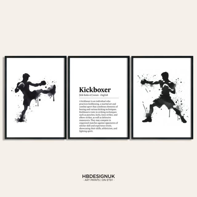 Kickboxer Definition Print Set - 3 Kickboxing Posters - Mens Boxing Artwork Boy Sport Wall Art Gym Decor Instructor Teacher Gift - image 1