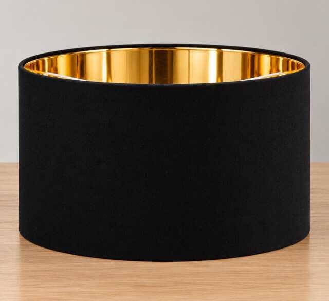 Black Drum Lampshade, Mirrored Gold Interior, Minimalist Pendant Light - image 1