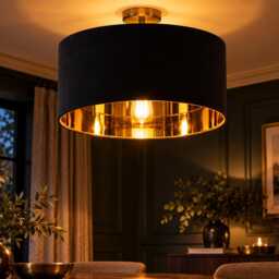 Black Drum Lampshade, Mirrored Gold Interior, Minimalist Pendant Light - thumbnail 3