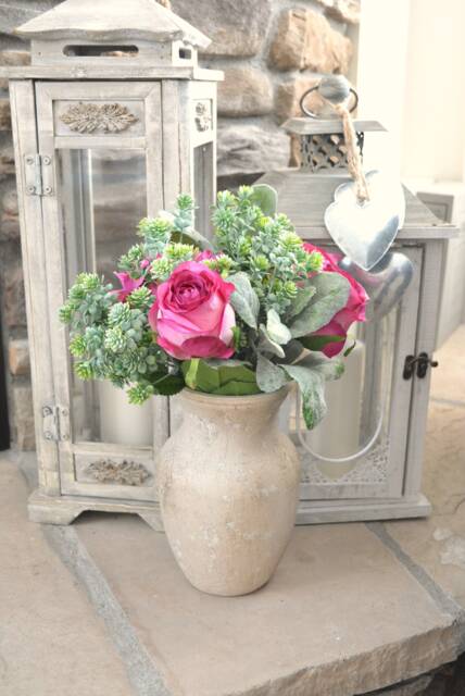 Distressed Cream Vase - Farmhouse, Shabby Chic, Rustic, Vintage Style Home Decor Wedding - image 1