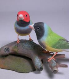 Gouldian Finch Pair Hand Carved Wooden Bird - thumbnail 2