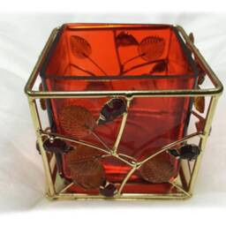 Glass Votive Jeweled Beaded Tea Light Candle Holder Handmade One Piece - thumbnail 2