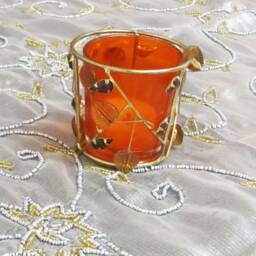 Glass Votive Jeweled Beaded Tea Light Candle Holder Handmade One Piece - thumbnail 3