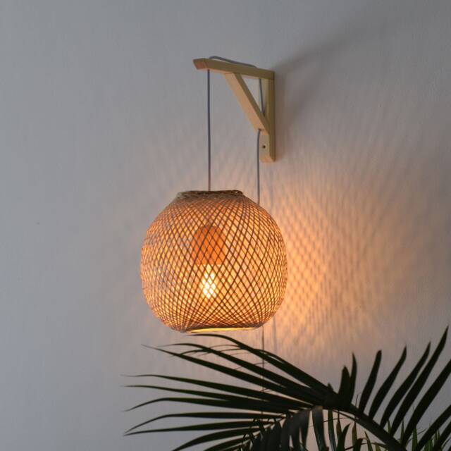 Bamboo Pendant Wall Lamp - Handwoven Basket Lampshade, Aspen Bracket - image 1