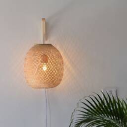 Bamboo Pendant Wall Lamp - Handwoven Basket Lampshade, Aspen Bracket - thumbnail 2