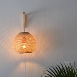 Bamboo Pendant Wall Lamp - Handwoven Basket Lampshade, Aspen Bracket - thumbnail 3