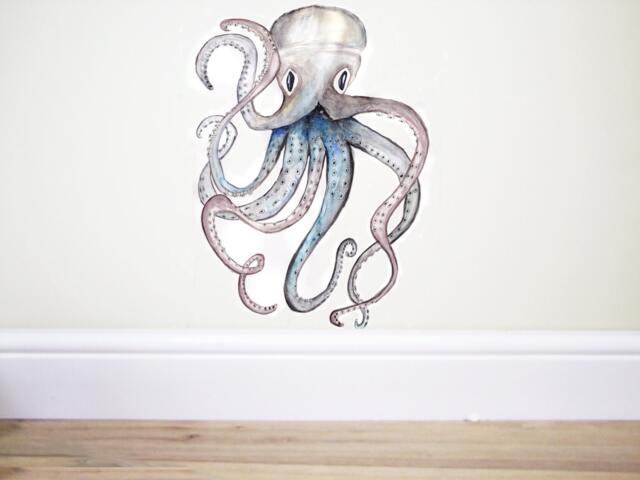 Octopus Wall Decal, Ocotpus Sticker, Squid Decal, Ocean Nursery, Ocean Decor, Under The Sea, Sea Animals Decal, Bathroom Sticker - image 1