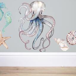Octopus Wall Decal, Ocotpus Sticker, Squid Decal, Ocean Nursery, Ocean Decor, Under The Sea, Sea Animals Decal, Bathroom Sticker - thumbnail 3