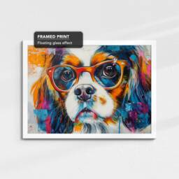 King Charles Spaniel Wearing Glasses Painting Framed Poster Print & Canvas Wall Decor Art Home Living Room Dog Gift Idea Pet - thumbnail 3