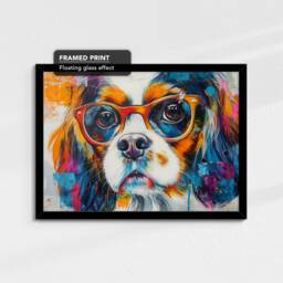 King Charles Spaniel Wearing Glasses Painting Framed Poster Print & Canvas Wall Decor Art Home Living Room Dog Gift Idea Pet - thumbnail 2