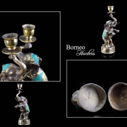 Brass Elephant Candlestick Holders Lucky Trunk Home Decor - Set Of 2 - thumbnail 4