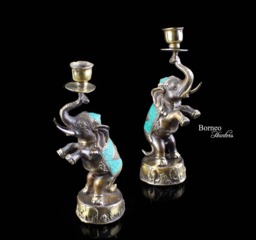 Brass Elephant Candlestick Holders Lucky Trunk Home Decor - Set Of 2 - thumbnail 1
