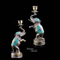 Brass Elephant Candlestick Holders Lucky Trunk Home Decor - Set Of 2 - thumbnail 3