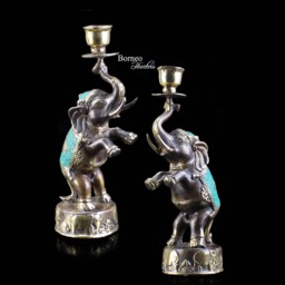 Brass Elephant Candlestick Holders Lucky Trunk Home Decor - Set Of 2 - thumbnail 2