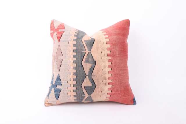 Vintage Turkish Kilim Pillow Cover Handwoven Wool Cushion, 16x16 - image 1
