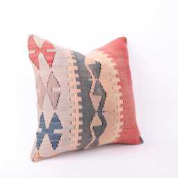 Vintage Turkish Kilim Pillow Cover Handwoven Wool Cushion, 16x16 - thumbnail 3