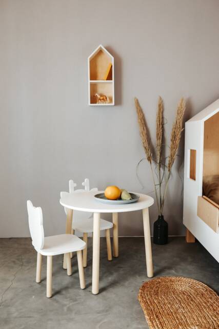 Activity Table For Toddler, Montessori Chair Set Kids, Wooden Round Table, Animal Chairs, White Nursery Furniture, Kids Furniture - image 1