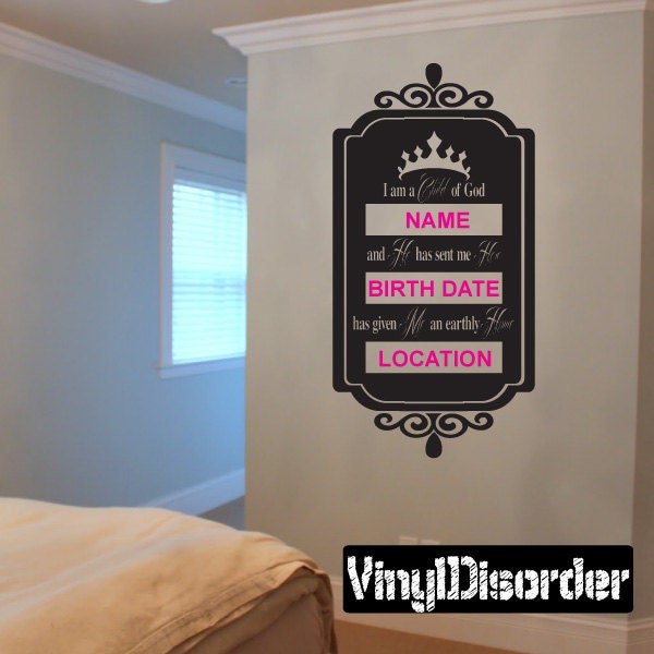 I Am A Child Of God & He Has Sent Me Here Princess Vinyl Wall Decal Or Car Sticker - Mv017Et - image 1