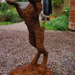 Leaping Hare Garden Sculpture - Rusty Iron Hare By Christine Baxter - thumbnail 2