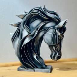 Horse Bust - Metallic Silver Equestrian Decor 3D Printed Layered Design - thumbnail 2
