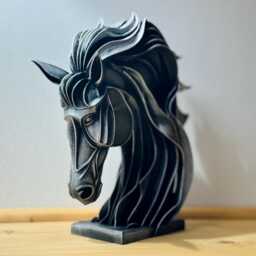 Horse Bust - Metallic Silver Equestrian Decor 3D Printed Layered Design - thumbnail 3