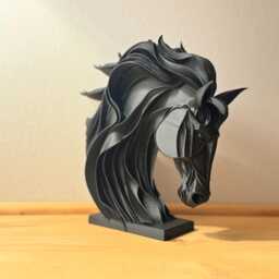 Horse Bust - Metallic Silver Equestrian Decor 3D Printed Layered Design - thumbnail 4