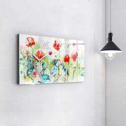 Poppies in The Meadow Tempered Glass Clock, Multicolor Printed Nature Wall Vertical Clock - thumbnail 2