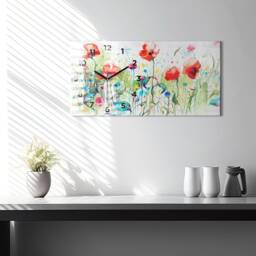 Poppies in The Meadow Tempered Glass Clock, Multicolor Printed Nature Wall Vertical Clock - thumbnail 3