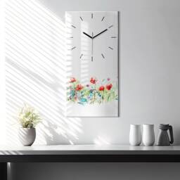 Poppies in The Meadow Tempered Glass Clock, Multicolor Printed Nature Wall Vertical Clock