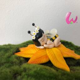 Handmade Cold Porcelain Bee Figurine, Yellow Floral Decor - thumbnail 2