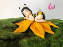 Handmade Cold Porcelain Bee Figurine, Yellow Floral Decor