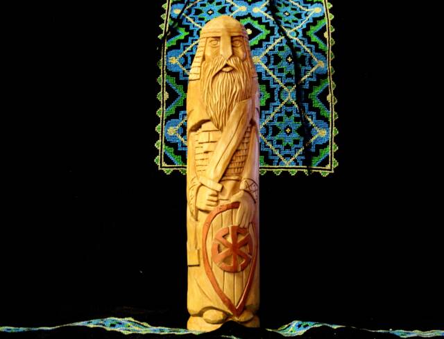 Hand-Carved Wooden Statue Perun. Perun Slavic God Of Thunder & Lightning - image 1
