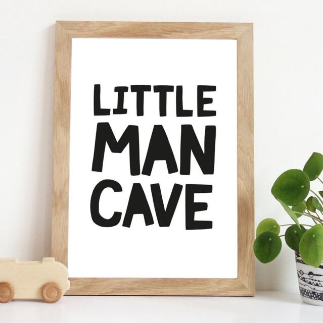 Little Man Cave Print, Monochrome, Boys Nursery Quotes, Bedroom Wall Art, Art. Black & White - image 1