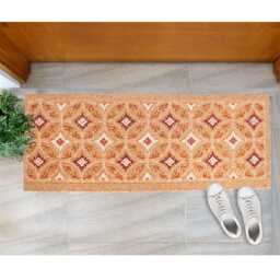 Extra Long Embossed Coir Doormat 40 X 125cm Damask Print Natural Coconut Dirt Trapper Non-Slip Mat Hall Rug - thumbnail 3