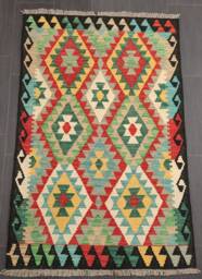 Vintage Kilim Rug, Handwoven Artisan Afghan Turkish Aztec Sheep Wool Rug 152x100 cm - thumbnail 1