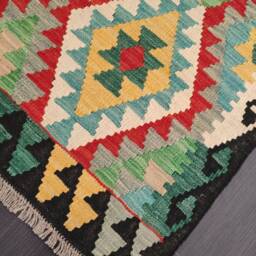 Vintage Kilim Rug, Handwoven Artisan Afghan Turkish Aztec Sheep Wool Rug 152x100 cm - thumbnail 4