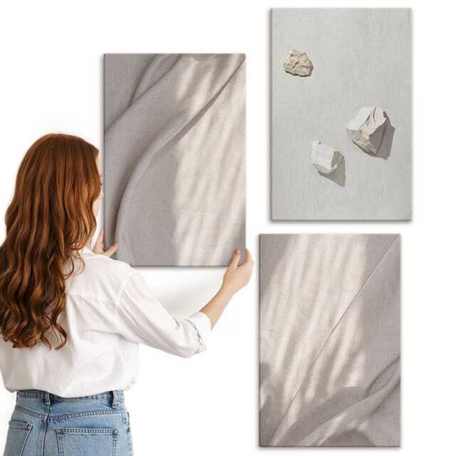 Canvas Set Of 3 - Close-Ups Modern Boho Style Structures, Beige Wall Art Canvas, Natural Textures Hanging Piece - image 1