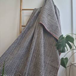 Kantha Stitch Pure Cotton Reversible Bed/Sofa Throw King Size Handmade Handprinted Floral Dohar - Stonewash Monochrome Black White Diamonds - thumbnail 3