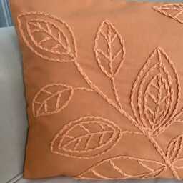 Handmade Punch Needle Pillow Cover Orange Linen Leaf Design - 14x20 - thumbnail 3