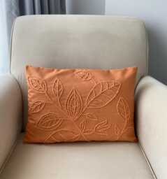 Handmade Punch Needle Pillow Cover Orange Linen Leaf Design - 14x20