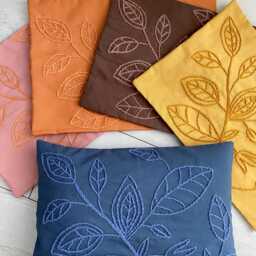 Handmade Punch Needle Pillow Cover Orange Linen Leaf Design - 14x20 - thumbnail 4