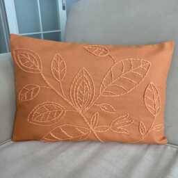 Handmade Punch Needle Pillow Cover Orange Linen Leaf Design - 14x20 - thumbnail 2