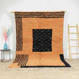 Moroccan Orange Berber Rug, Handwoven Wool Shag Rug With Abstract Geometric Blocks, Authentic Beni Ourain Style Carpet, Large 9x12 Area