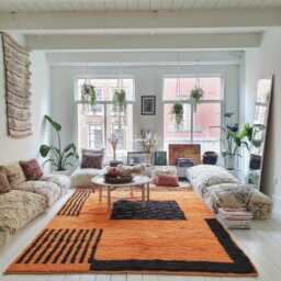 Moroccan Orange Berber Rug, Handwoven Wool Shag Rug With Abstract Geometric Blocks, Authentic Beni Ourain Style Carpet, Large 9x12 Area - thumbnail 3